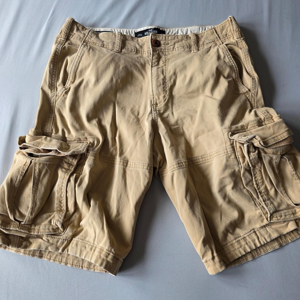Hollister Y2K Cargo Shorts Mens Size 32 Tan Cali Longboard Epic Flex Casual